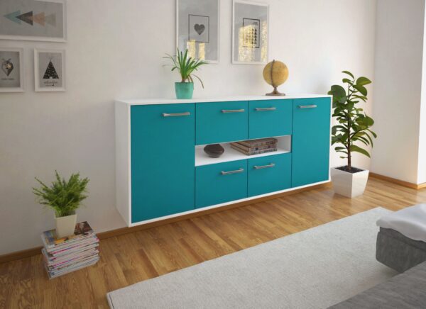 Sideboard - Farina - Design Farbakzent - Wandmontage mit Griffe 180 cm Weiss - Front Lila  Bestellnummer:1020303840