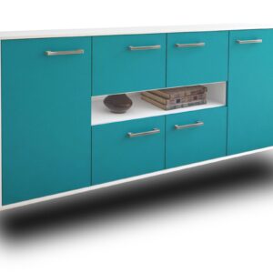 Sideboard - Farina - Design Farbakzent - Wandmontage mit Griffe 180 cm Weiss - Front T?rkis  Bestellnummer:1020303841