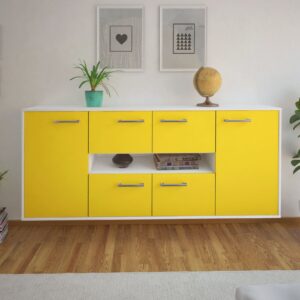 Sideboard - Farina - Design Farbakzent - Wandmontage mit Griffe 180 cm Weiss - Front Rot  Bestellnummer:1020303842