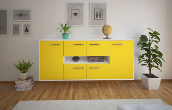 Sideboard - Farina - Design Farbakzent - Wandmontage mit Griffe 180 cm Weiss - Front Rot  Bestellnummer:1020303842