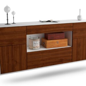 Sideboard - Fabiola - Design Holzdekor - Wandmontage mit Push to Open 180 cm Weiss - Front Eiche  Bestellnummer:1020303913