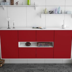 Sideboard - Farina - Design Farbakzent - Wandmontage mit Push to Open 180 cm Weiss - Front Gelb  Bestellnummer:1020304026