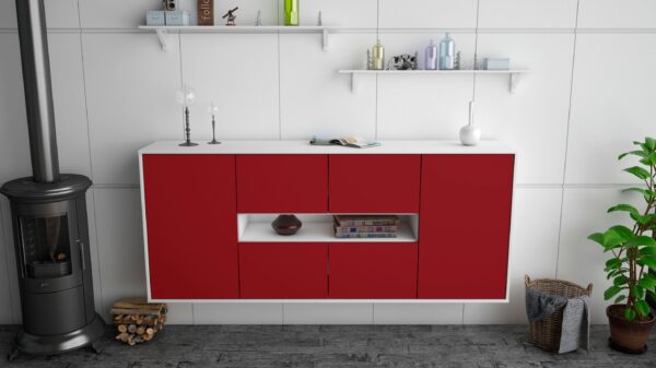 Sideboard - Farina - Design Farbakzent - Wandmontage mit Push to Open 180 cm Weiss - Front Gelb  Bestellnummer:1020304026