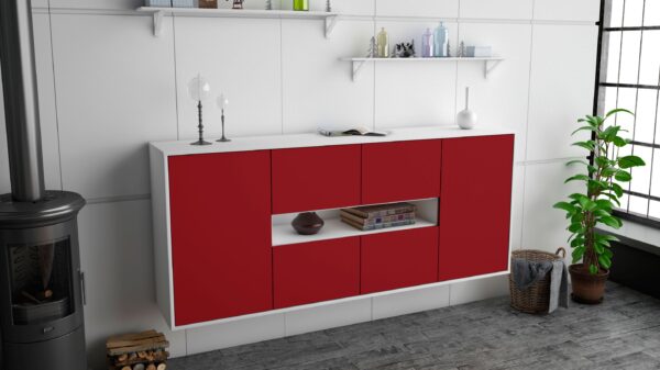 Sideboard - Farina - Design Farbakzent - Wandmontage mit Push to Open 180 cm Weiss - Front Lila  Bestellnummer:1020304027