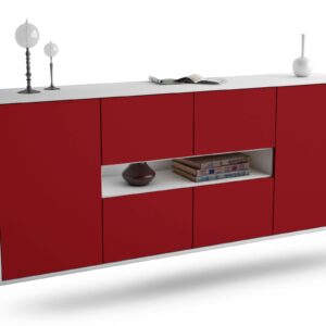 Sideboard - Farina - Design Farbakzent - Wandmontage mit Push to Open 180 cm Weiss - Front Rot  Bestellnummer:1020304029