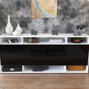 Sideboard - Felia - Design Hochglanz - Freistehend mit Push to Open 180 cm Weiss - Front Orange  Bestellnummer:1020304088