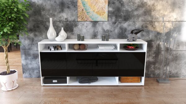 Sideboard - Felia - Design Hochglanz - Freistehend mit Push to Open 180 cm Weiss - Front Orange  Bestellnummer:1020304088