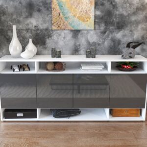 Sideboard - Felia - Design Hochglanz - Freistehend mit Push to Open 180 cm Weiss - Front Schwarz  Bestellnummer:1020304089