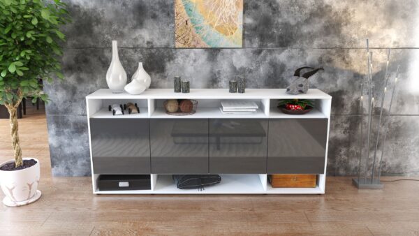 Sideboard - Felia - Design Hochglanz - Freistehend mit Push to Open 180 cm Weiss - Front Schwarz  Bestellnummer:1020304089