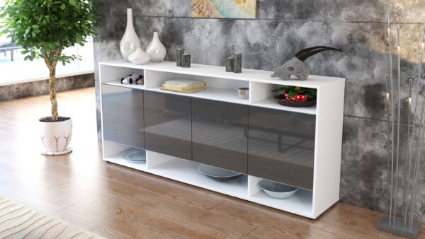 Sideboard - Felia - Design Hochglanz - Freistehend mit Push to Open 180 cm Weiss - Front Wei?  Bestellnummer:1020304090