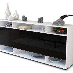 Sideboard - Felia - Design Hochglanz - Freistehend mit Push to Open 180 cm Weiss - Front Gr?n  Bestellnummer:1020304091