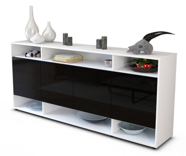 Sideboard - Felia - Design Hochglanz - Freistehend mit Push to Open 180 cm Weiss - Front Gr?n  Bestellnummer:1020304091