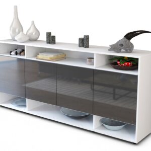 Sideboard - Felia - Design Hochglanz - Freistehend mit Push to Open 180 cm Weiss - Front Grau  Bestellnummer:1020304092