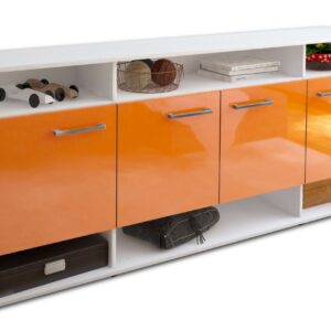 Sideboard - Felia - Design Hochglanz - Freistehend mit Griffe 180 cm Weiss - Front Orange  Bestellnummer:1020304105