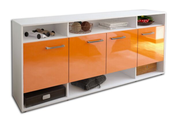 Sideboard - Felia - Design Hochglanz - Freistehend mit Griffe 180 cm Weiss - Front Orange  Bestellnummer:1020304105