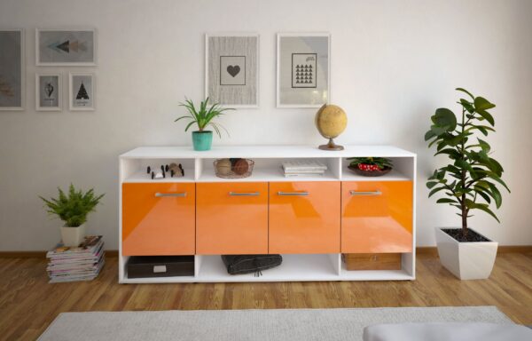 Sideboard - Felia - Design Hochglanz - Freistehend mit Griffe 180 cm Weiss - Front Schwarz  Bestellnummer:1020304106