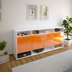 Sideboard - Felia - Design Hochglanz - Freistehend mit Griffe 180 cm Weiss - Front Wei?  Bestellnummer:1020304107