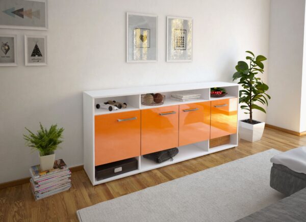 Sideboard - Felia - Design Hochglanz - Freistehend mit Griffe 180 cm Weiss - Front Wei?  Bestellnummer:1020304107