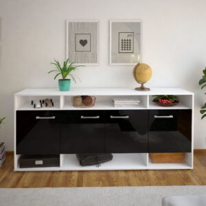 Sideboard - Felia - Design Hochglanz - Freistehend mit Griffe 180 cm Weiss - Front Grau  Bestellnummer:1020304109