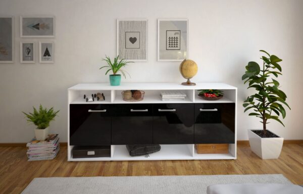 Sideboard - Felia - Design Hochglanz - Freistehend mit Griffe 180 cm Weiss - Front Grau  Bestellnummer:1020304109