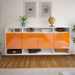 Sideboard - Felia - Design Hochglanz - Wandmontage mit Griffe 180 cm Weiss - Front Schwarz  Bestellnummer:1020304140