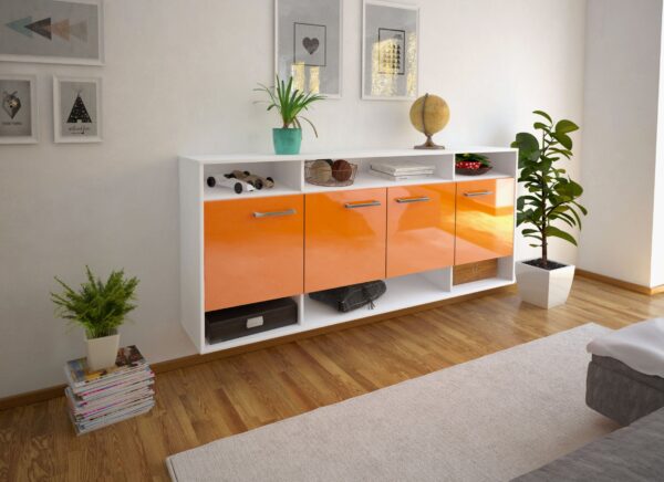 Sideboard - Felia - Design Hochglanz - Wandmontage mit Griffe 180 cm Weiss - Front Wei?  Bestellnummer:1020304141