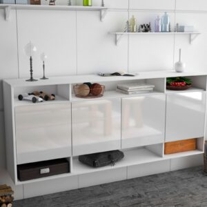 Sideboard - Felia - Design Hochglanz - Wandmontage mit Push to Open 180 cm Weiss - Front Orange  Bestellnummer:1020304326