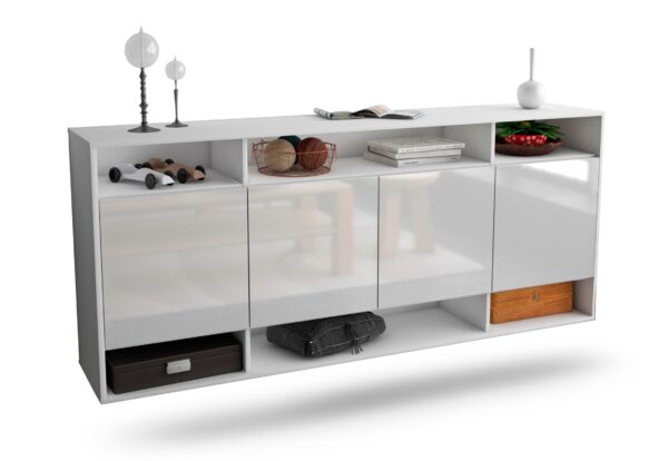 Sideboard - Felia - Design Hochglanz - Wandmontage mit Push to Open 180 cm Weiss - Front Wei?  Bestellnummer:1020304328