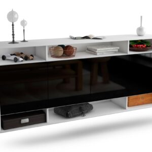 Sideboard - Felia - Design Hochglanz - Wandmontage mit Push to Open 180 cm Weiss - Front Gr?n  Bestellnummer:1020304329