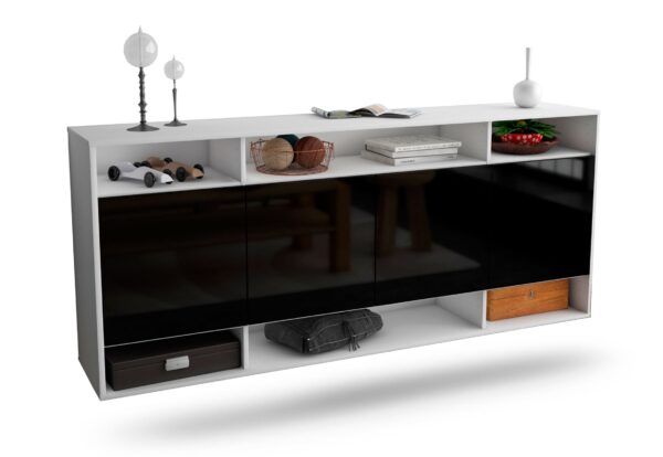 Sideboard - Felia - Design Hochglanz - Wandmontage mit Push to Open 180 cm Weiss - Front Gr?n  Bestellnummer:1020304329