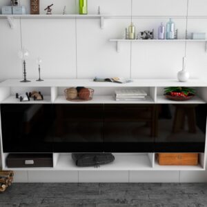 Sideboard - Felia - Design Hochglanz - Wandmontage mit Push to Open 180 cm Weiss - Front Grau  Bestellnummer:1020304330