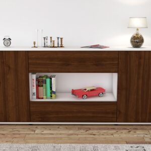 Sideboard - Filomena - Design Holzdekor - Freistehend mit Push to Open 180 cm Weiss - Front Eiche  Bestellnummer:1020304593