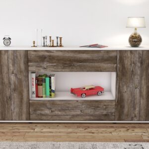 Sideboard - Filomena - Design Holzdekor - Freistehend mit Push to Open 180 cm Weiss - Front Walnuss  Bestellnummer:1020304594