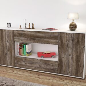 Sideboard - Filomena - Design Holzdekor - Freistehend mit Push to Open 180 cm Weiss - Front Pinie  Bestellnummer:1020304595