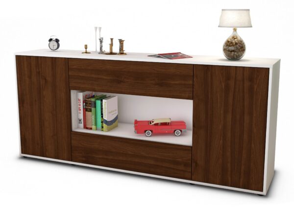 Sideboard - Filomena - Design Holzdekor - Freistehend mit Push to Open 180 cm Weiss - Front Zeder  Bestellnummer:1020304596