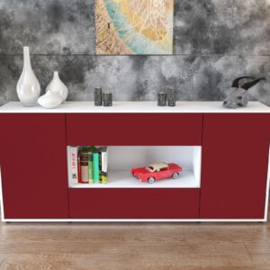 Sideboard - Filomena - Design Farbakzent - Freistehend mit Push to Open 180 cm Weiss - Front Gelb  Bestellnummer:1020304604