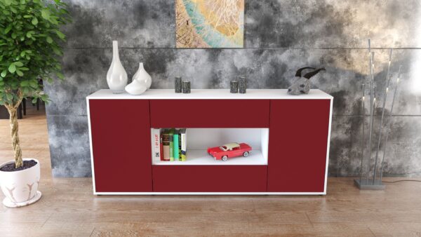 Sideboard - Filomena - Design Farbakzent - Freistehend mit Push to Open 180 cm Weiss - Front Gelb  Bestellnummer:1020304604