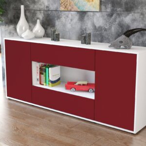 Sideboard - Filomena - Design Farbakzent - Freistehend mit Push to Open 180 cm Weiss - Front Lila  Bestellnummer:1020304605