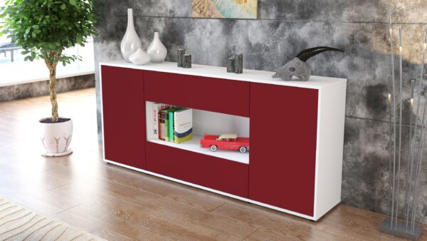 Sideboard - Filomena - Design Farbakzent - Freistehend mit Push to Open 180 cm Weiss - Front Lila  Bestellnummer:1020304605