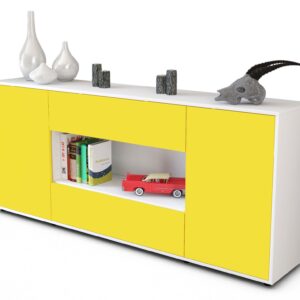 Sideboard - Filomena - Design Farbakzent - Freistehend mit Push to Open 180 cm Weiss - Front T?rkis  Bestellnummer:1020304606