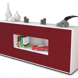 Sideboard - Filomena - Design Farbakzent - Freistehend mit Push to Open 180 cm Weiss - Front Rot  Bestellnummer:1020304607