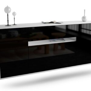 Sideboard - Fernanda - Design Hochglanz - Wandmontage mit Push to Open 180 cm Weiss - Front Gr?n  Bestellnummer:1020304635