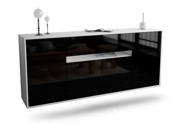 Sideboard - Fernanda - Design Hochglanz - Wandmontage mit Push to Open 180 cm Weiss - Front Gr?n  Bestellnummer:1020304635