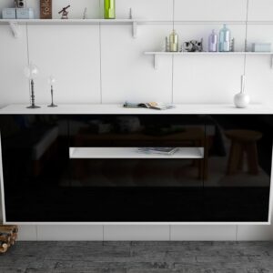 Sideboard - Fernanda - Design Hochglanz - Wandmontage mit Push to Open 180 cm Weiss - Front Grau  Bestellnummer:1020304636