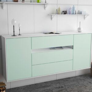 Sideboard - Fernanda - Design Farbakzent - Wandmontage mit Push to Open 180 cm Weiss - Front Lila  Bestellnummer:1020304639