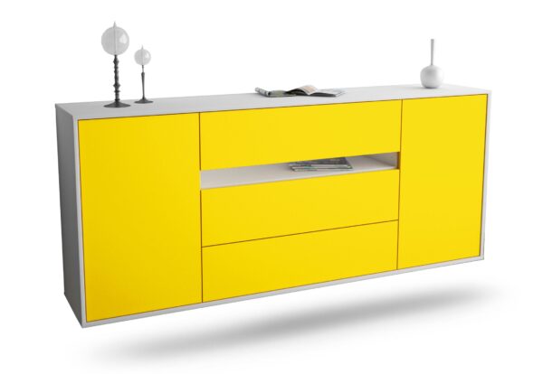 Sideboard - Fernanda - Design Farbakzent - Wandmontage mit Push to Open 180 cm Weiss - Front T?rkis  Bestellnummer:1020304640