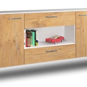 Sideboard - Filomena - Design Holzdekor - Wandmontage mit Griffe 180 cm Weiss - Front Eiche  Bestellnummer:1020304644