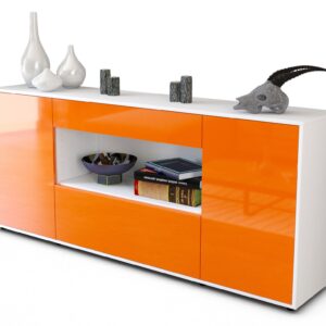 Sideboard - Fiora - Design Hochglanz - Freistehend mit Push to Open 180 cm Weiss - Front Orange  Bestellnummer:1020304700