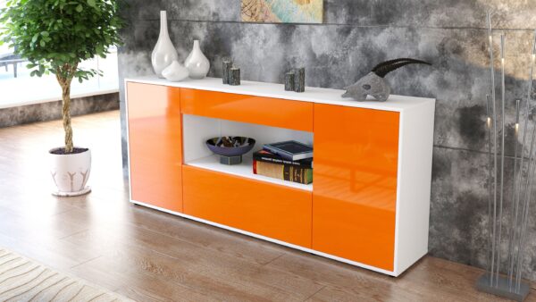 Sideboard - Fiora - Design Hochglanz - Freistehend mit Push to Open 180 cm Weiss - Front Wei?  Bestellnummer:1020304702