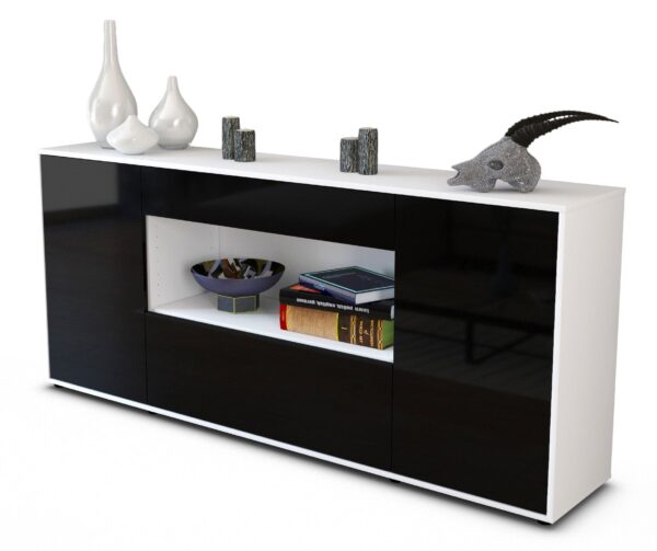 Sideboard - Fiora - Design Hochglanz - Freistehend mit Push to Open 180 cm Weiss - Front Gr?n  Bestellnummer:1020304703